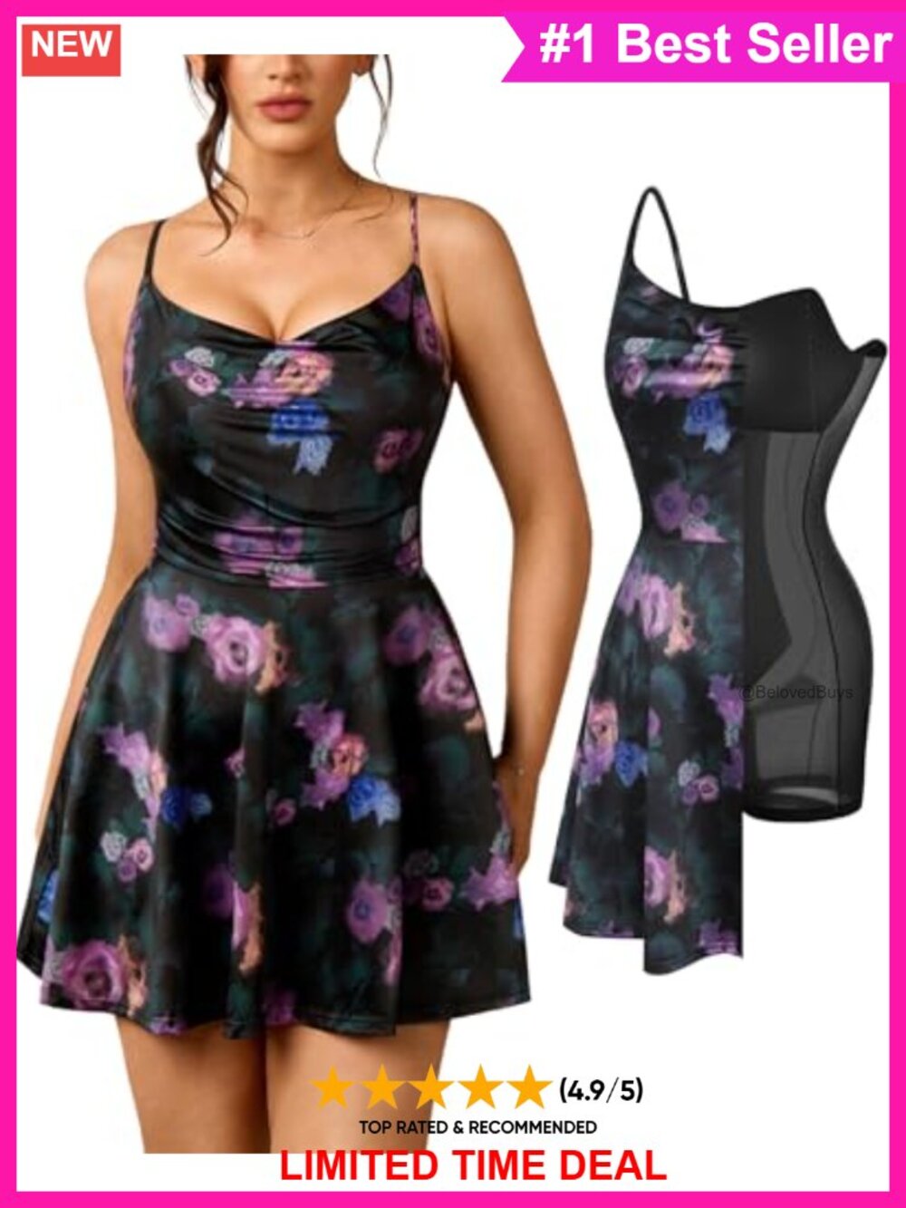Popilush Mini Corset Dress with Built in Bra A-line Shapewear